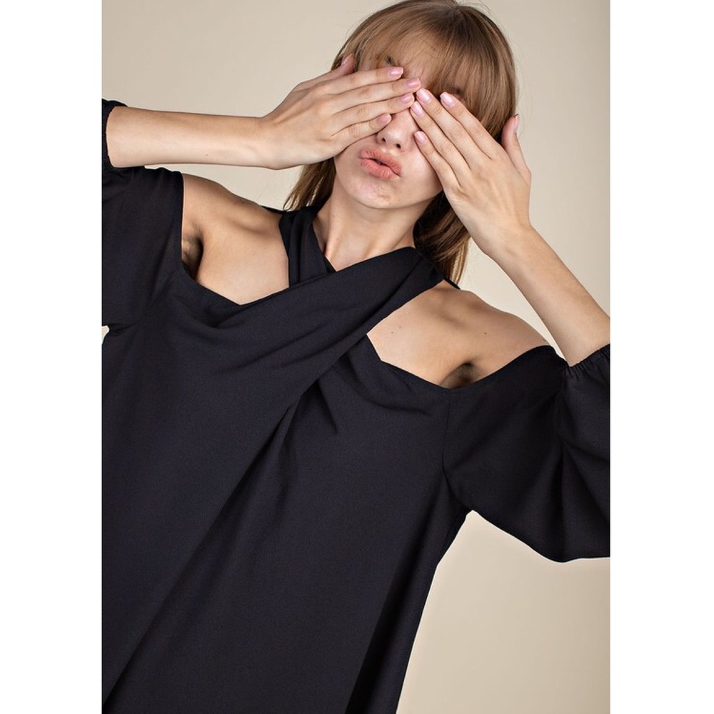 Cross Front Cold Shoulder Blouse - Picture 3 of 5